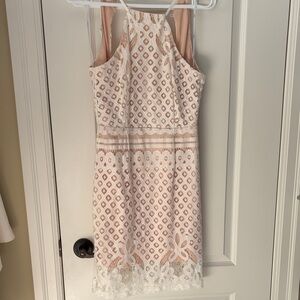 Lulu's Lace Overlay Midi Dress - White and Pink